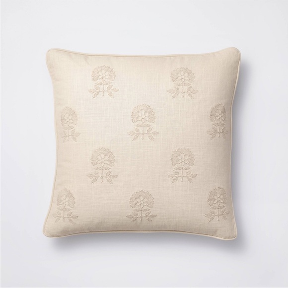 SET OF 3 Studio McGee Light Beige Embroidered Floral Decorative Throw Pillow - Picture 1 of 3